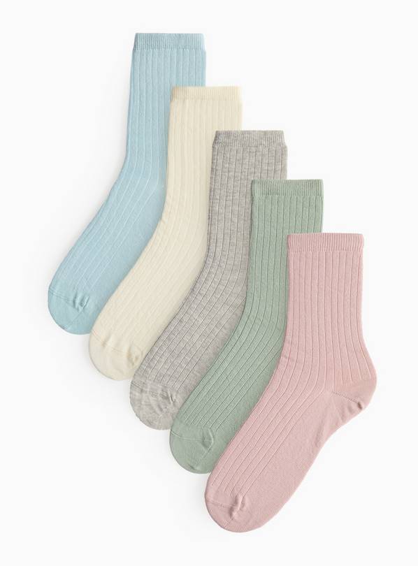 Pastel Ribbed Socks 5 Pack 4-8